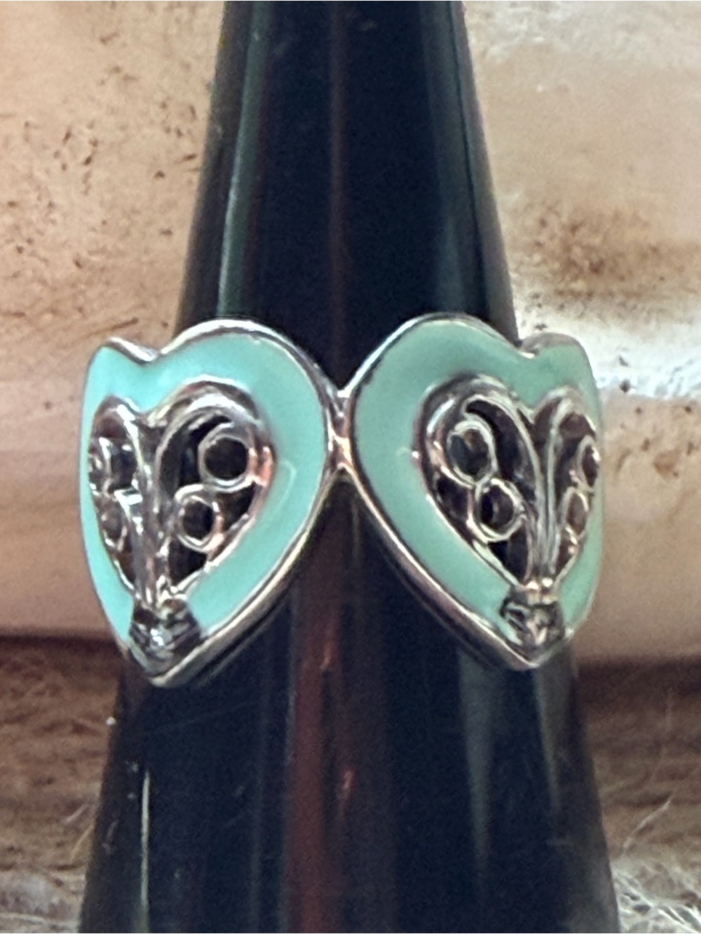 Heart Tree Motif Sterling Silver Ring with Mint Enamel and genuine diamond